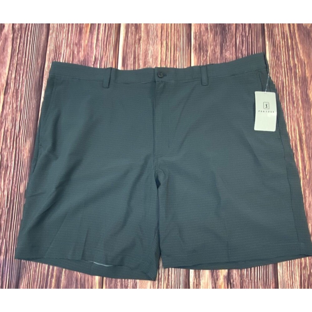 PGA Tour Men’s Golf Shorts 42 Black Check Print 8” Inseam Performance UPF50